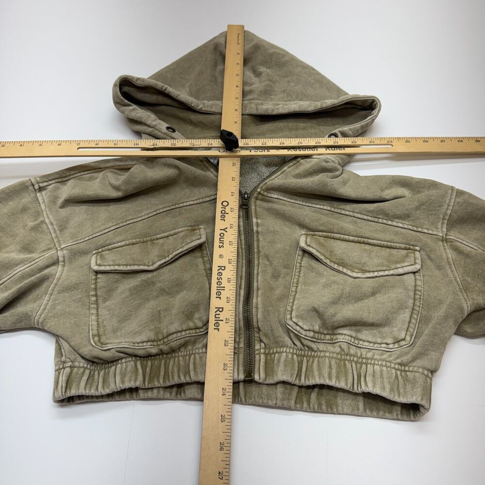 Urban Outfitters Womens Y2K Beige Hooded Cropped Zip Sweatshirt Size Small - Picture 4 of 8
